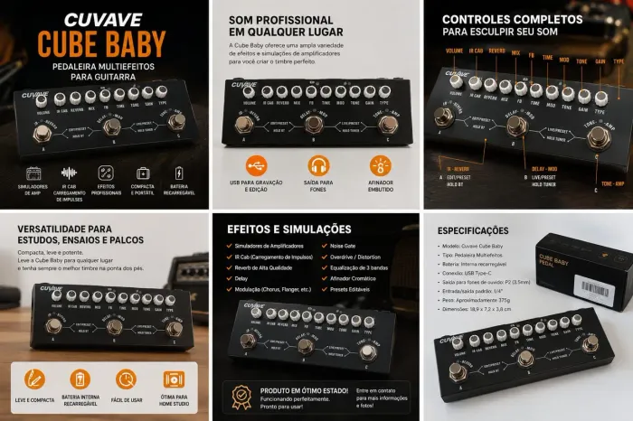 Pedaleira Cuvave Cube Baby - Multiefeitos para Guitarra com Simulador de Amplificador