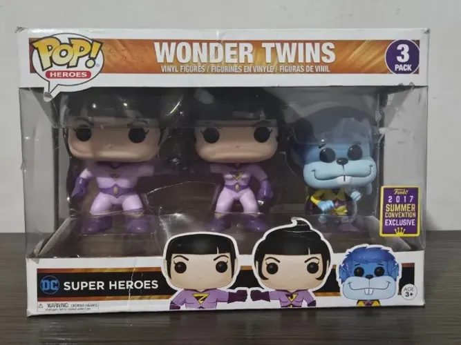 Funko Pop Wonder Twins Caixa com detalhes 3-Pack Super Gêmeos DC Super Heroes