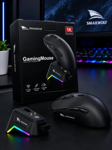 Mouse Gamer SmailWolf M3 Pro Dock, Sem fio, Recarregável!