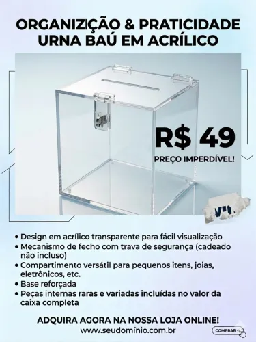 ORGANIZIÇÃO & PRATICIDADE URNA BAÚ EM ACRÍLICO