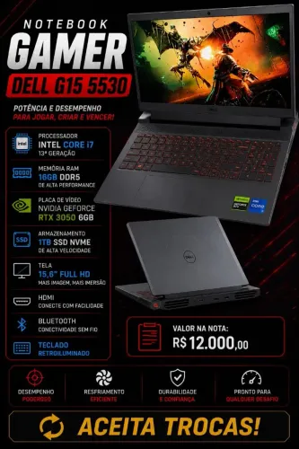 Notebook gamer Dell muito novo