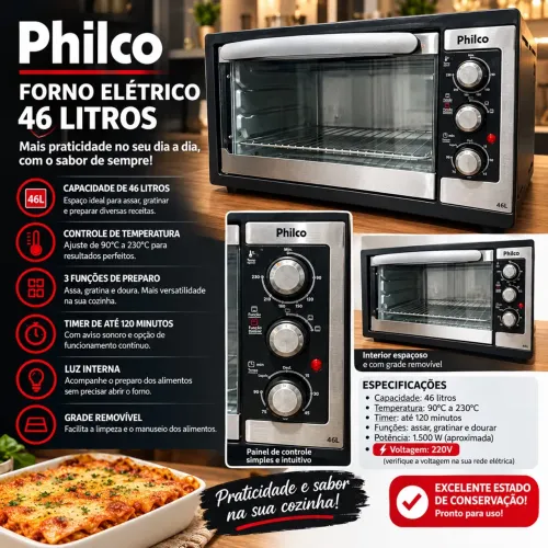FORNO ELÉTRICO PHILCO 46 LITROS - INOX