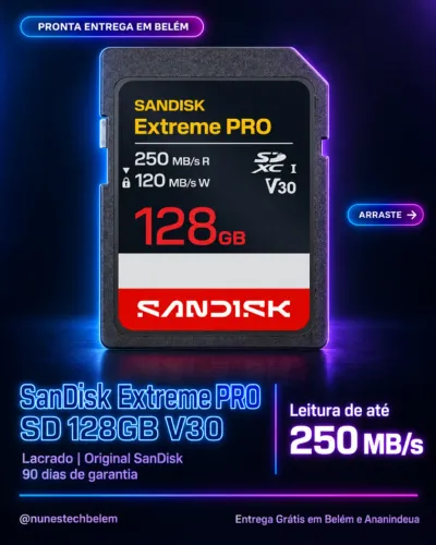 Cartão SD 128GB SanDisk Extreme PRO V30 - Novo