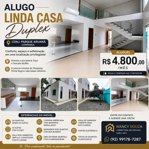 Casa Duplex para Aluguel na Compensa | 04 Quartos | R$ 4.800