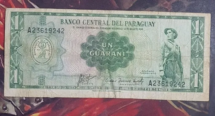 Nota de 1 Guarani - Paraguai - Colecionador Rara Valor Histórico