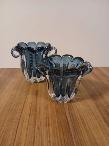 Par Vasos Murano Lyor Azul Transparente - Decoração Sofisticada