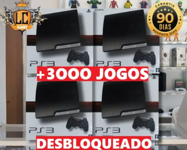 PS3 SLIM DESBLOQUEADO COM 3OOO JOGOS + O3 MESES GARANTIA ( LOJA FISICA )