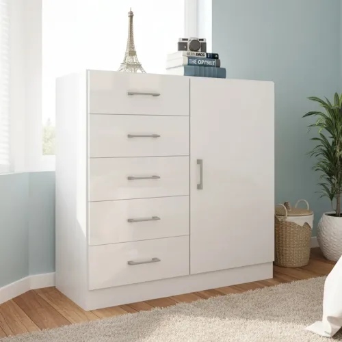 Cômoda 5 Gavetas com Sapateira Miami Branco - FELLICCI/ pronta entrega