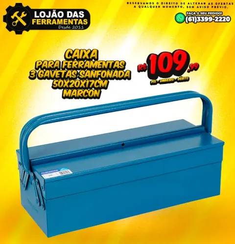 Caixa Para Ferramentas 3 Gavetas Sanfonada 50x20x17cm Marcon