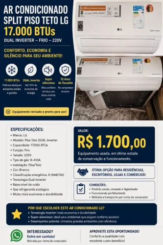 AR-CONDICIONADO SPLIT LG DUAL INVERTER | USADO<br><br>