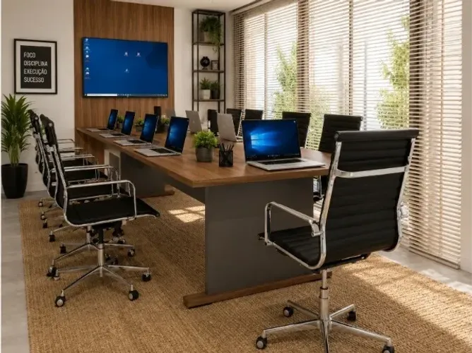 Mesa de Reunião Delluxe White. Alto Padrão Com Painel: L360cm x P90cm x A74cm