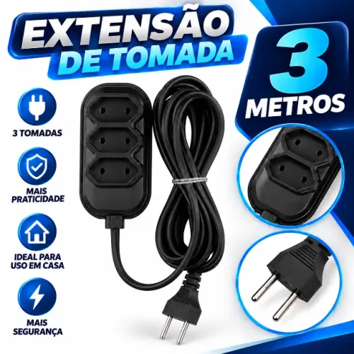Extensão 3 metros com três tomadas 10A