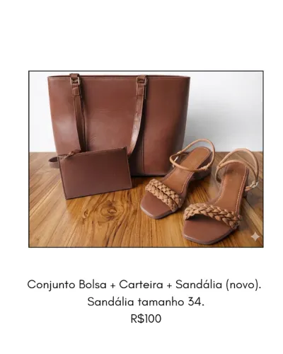 Conjunto: bolsa + carteira + sandália