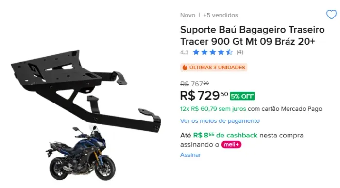 Suporte de baú para Tracer 900 GT
