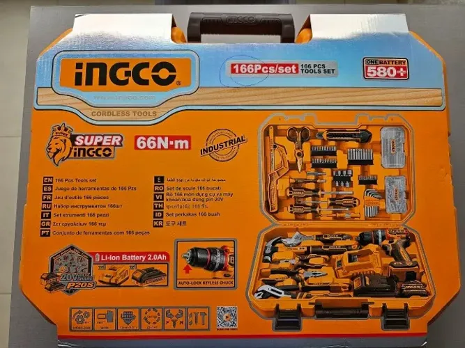 Kit Parafusadeira Impacto 20V + 166 ferramentas Ingco NOVO