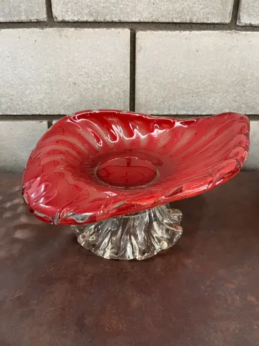 Fruteira vermelha em vidro temperado - formato folha
