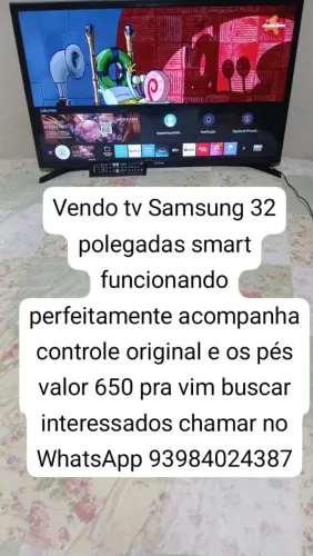 Vendo tv Samsung 32 polegadas smart funcionando perfeitamente valor 650 pra vim buscar