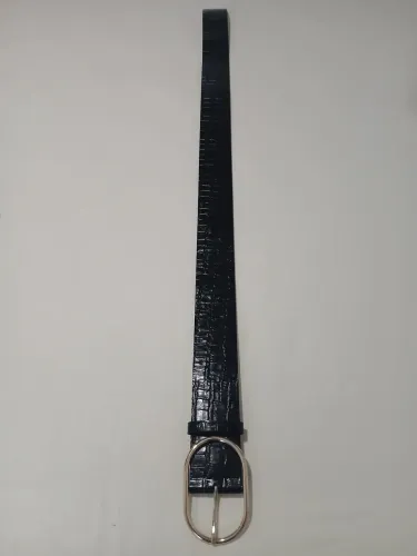 CINTO ba&sh COLE COURO CROCO PRETO FIVELA OVAL PRATEADA TAM 80 CM NOVO COM ETIQUETA ITEM
