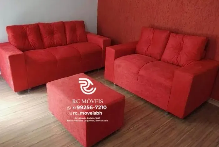 Sofá 2 e 3 assentos com Puff Material suede D33 Confortável Direto da Fábrica | Entrega Di