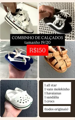Kit 5 calçados bebê 19/20 all star/vans/crocs/sandalia/havaianas