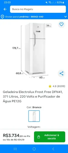 Geladeira nova sem uso nova 110 vts