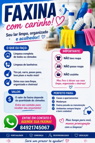 Faxineira | Faxina Residencial | Diarista | Orçamento pelo WhatsApp