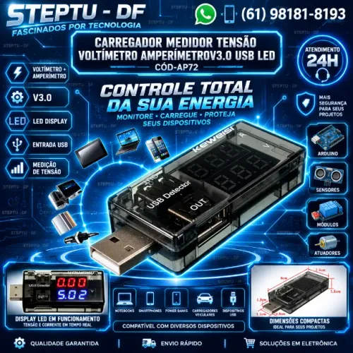 Voltímetro Amperímetro V3.0 Usb Led Carregador Medidor Tensão Arduino Automação COD-AP72