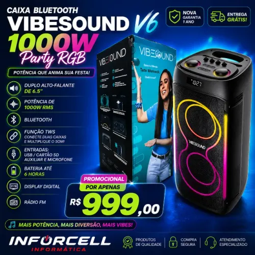 Caixa Bluetooth 1000w Vibesound Recarregável