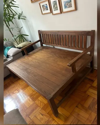 Sofá / Cama / Futon de Madeira Maciça com Conjunto Completo