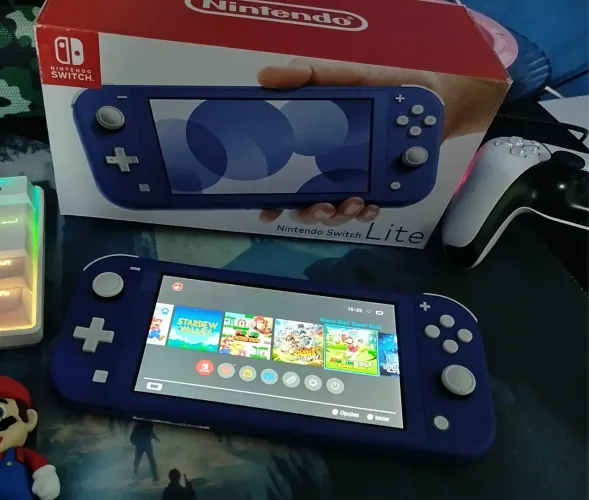 Nintendo Switch Lite Azul Desbloqueado 128GB + Acessórios