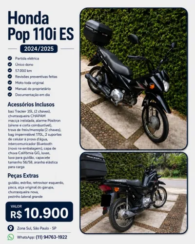 Honda Pop 110i ES 2024/2025 Único Dono Completa ?