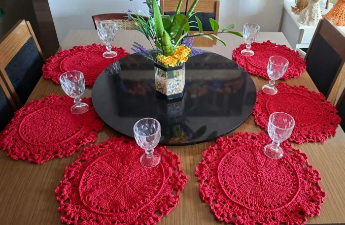Jogo Americano de Crochê - Kit com 6 Sousplats Artesanais 