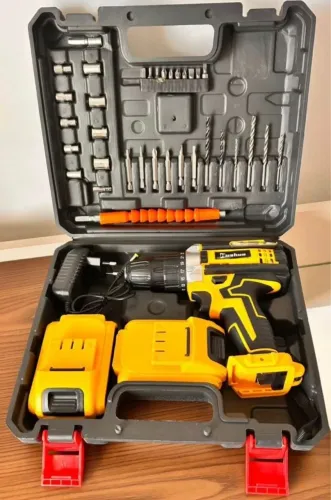 Parafusadeira e Furadeira Sem Fio  com Maleta, 2 Baterias e Kit Completo de Brocas e Bits