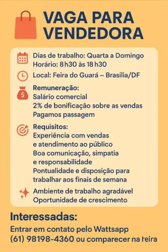 VAGA PARA VENDEDORA 