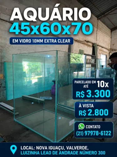 Medidas: 45cm (C) x 60cm (L) x 70cm (A) Vidro Extra Clear 10mm