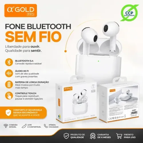 Fone Sem Fio A'gold Fn-bt4 Bluetooth Branco