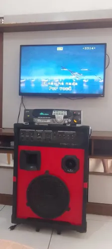 Caixa de Som com amplificador + Aparelho Videokê/Karaokê