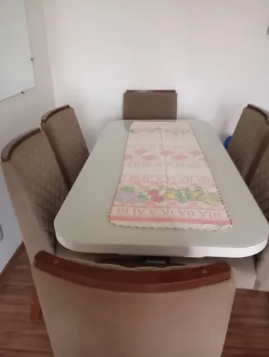 Mesa 6 cadeiras tampo vidro 