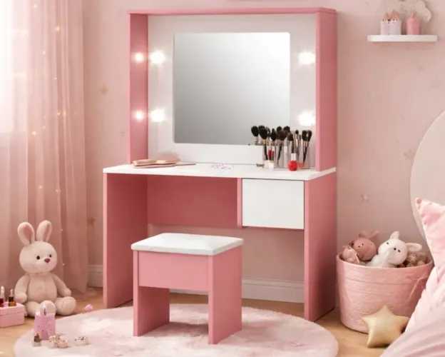 Penteadeira infantil rosa com led