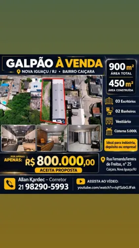Vendo galpão 900m² de área. Bairro: Caiçara, Nova Iguaçu/RJ
