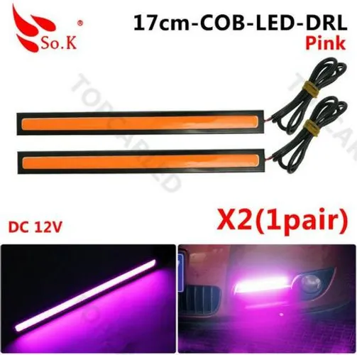 Led Barra Cob 12v kit 2 Unid. Farol Drl Luz Diurna Carro Moto Pink Arduino COD-CP329 