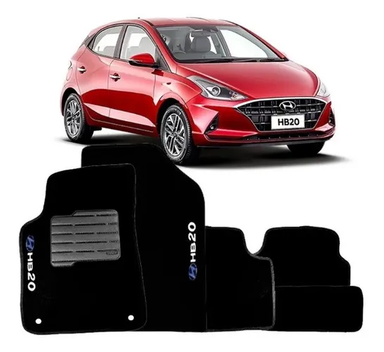 Tapete Carpete Automotivo Hyundai Hb20 2020 - Grafia Bordado Preto