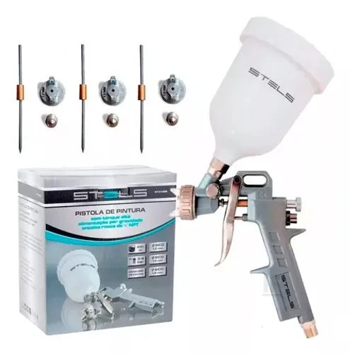 Pistola para Pintura Stels Hvlp Automotiva Gravidade 600ml + 3 Bicos 1.2 1.5 1.8