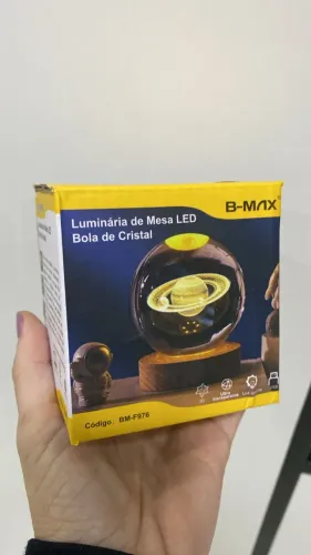 Luminária Bola De Cristal -Planeta Saturno - Mundi - Terra - Base Madeira - Led - Mesa