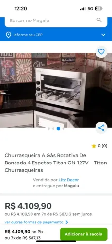 Churrasqueira A Gás Rotativa 4 Espetos Titan GN 127V