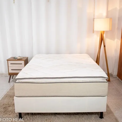 Box Casal Bipartida + Colchão Casal Copacabana Linho Molas ensacadas - Portobel