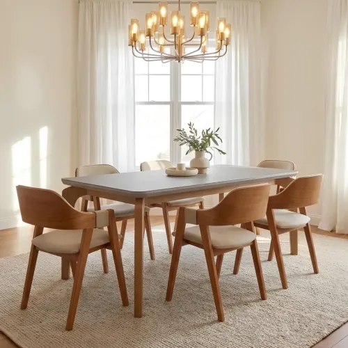 Mesa de Jantar com 6 Cadeiras Pérola Linho Areia tt665