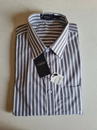 Camisa social masculina Bewell manga longa listrada tam 3