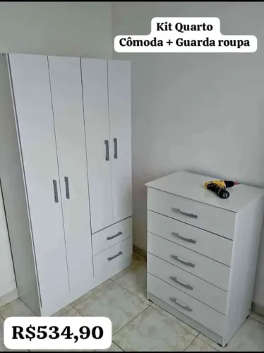 Kit Quarto Completo Guarda-Roupa e Cômoda Branco