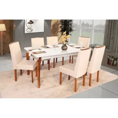  Mesa De Jantar Com 6 Cadeiras Mel Off White